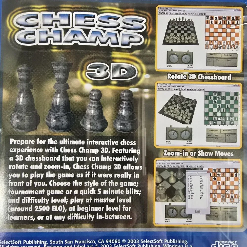 3D CHESS CHAMP PC Game By Gamesoft CD-Rom For Windows 98, XP, 2000, Me